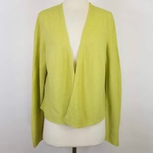 J Jill Chartreuse Green Open Front Linen Sweater